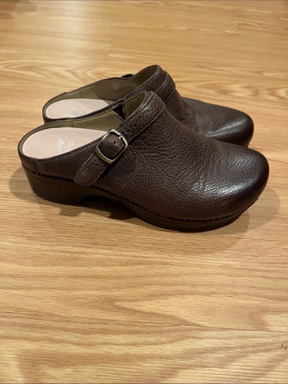 Dansko Dark Brown Leather Clog Mule with Buckle